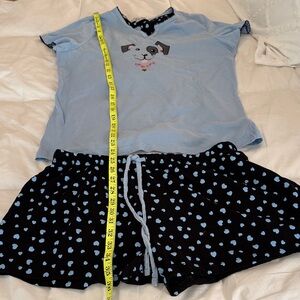 Rene Rofe Blue Pajama Short Set with Dog Design & Hearts Large